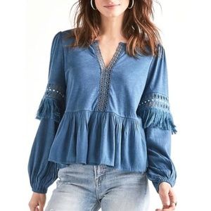 Lucky Brand Cut Out Peasant Fringe Top